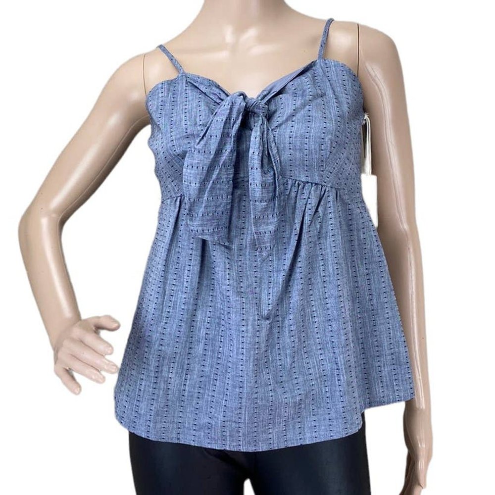 New A.N.A. A New Approach Women's Chambray Dobby Knotted Front Top Size XS